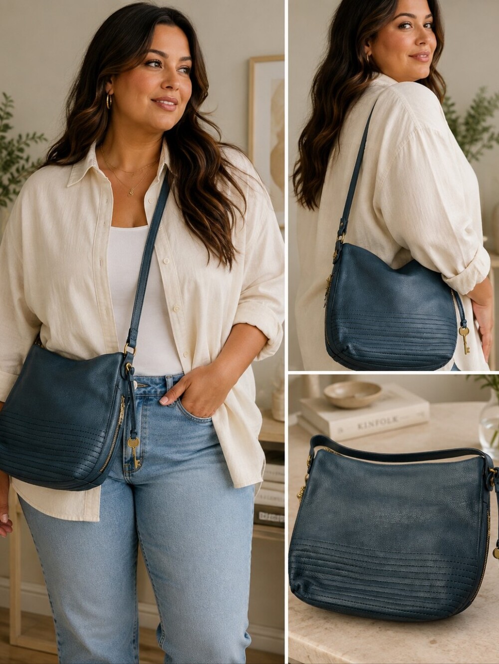 Fossil Teal Leather Crossbody Bag With A Shirt And Long Strap